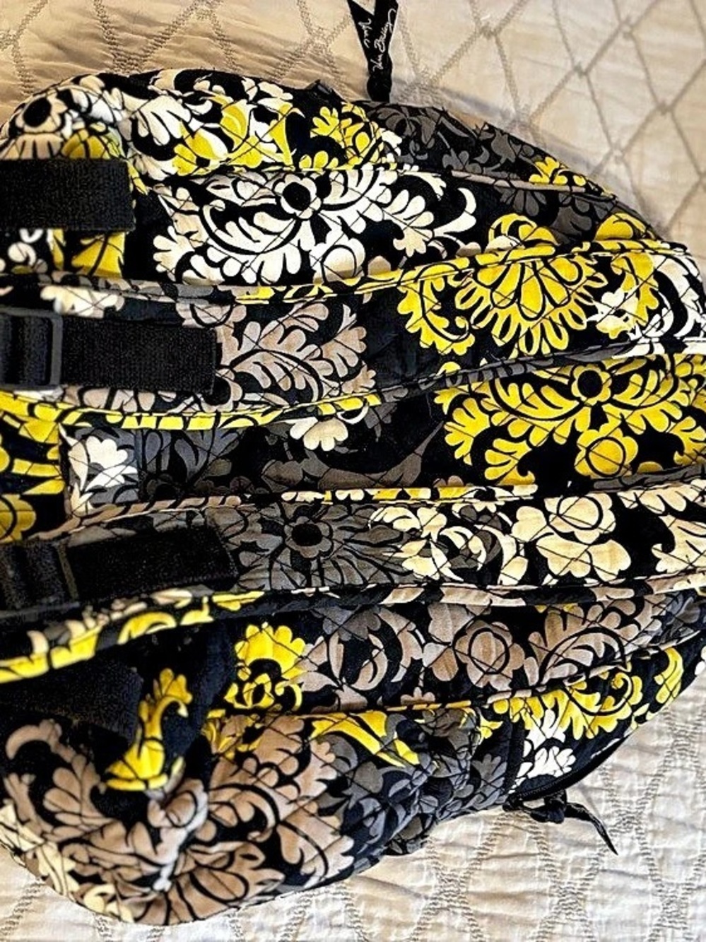 Vera Bradley Quilted Cotton zippered Backpack Black & Yellow